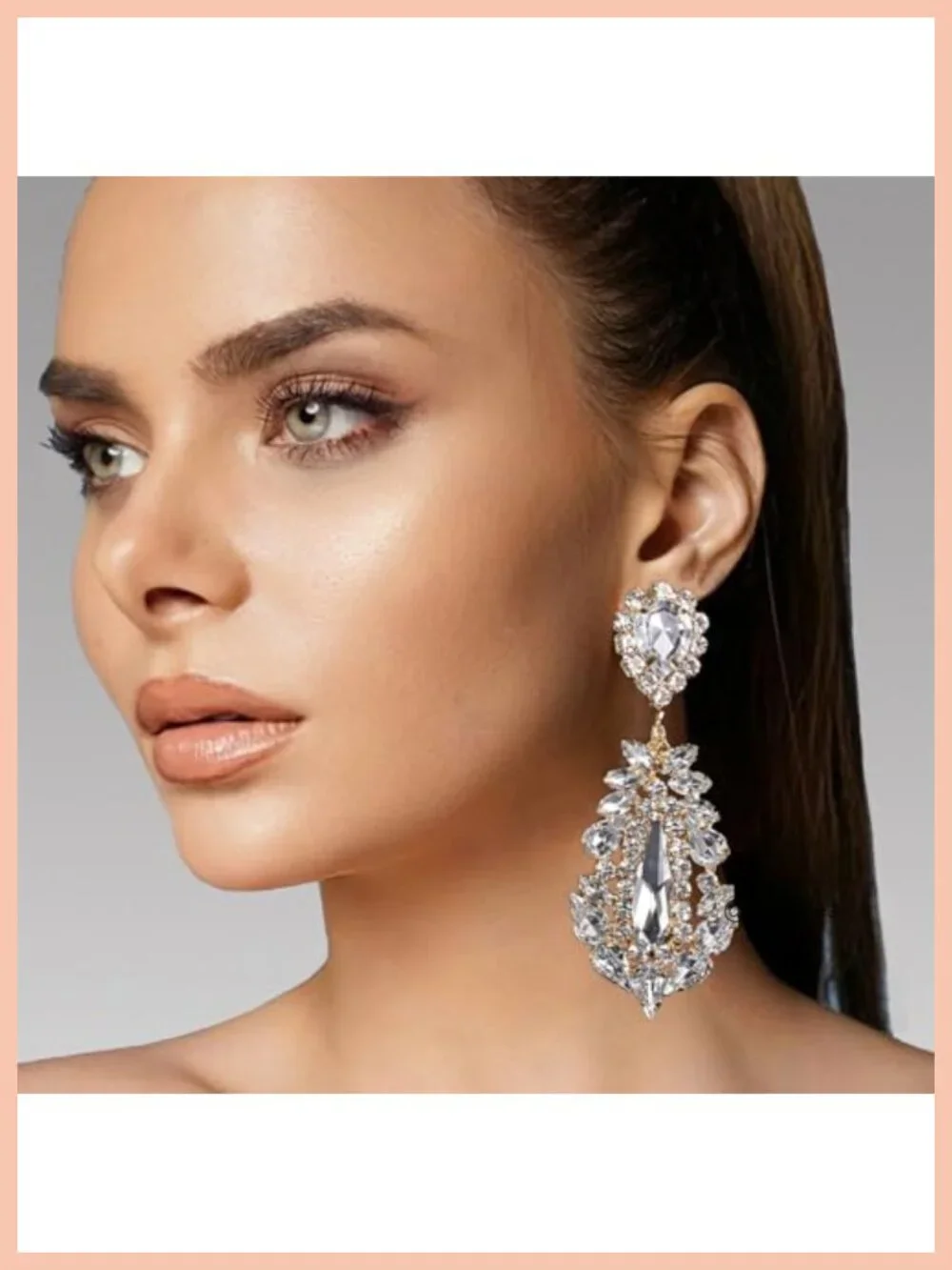 Silver Chandelier Earrings Dangling Hypoallergenic Large Rhinestone Drop
